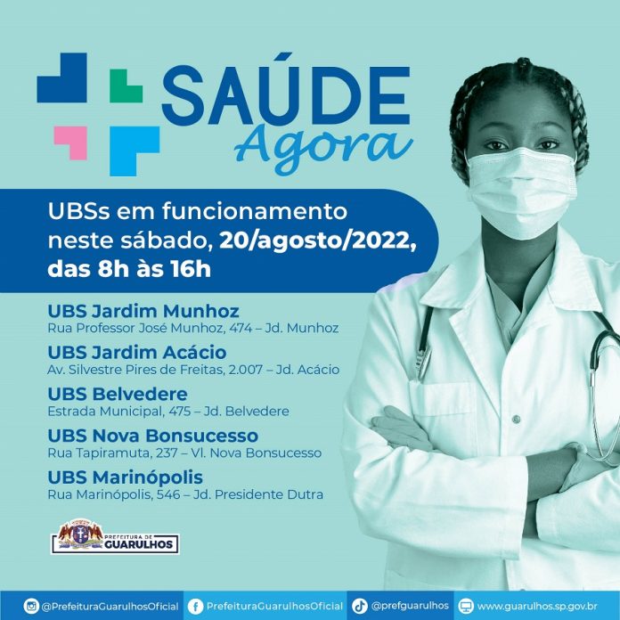 Cinco UBS estarão abertas pelo Saúde Agora neste sábado - Guarulhos em Rede